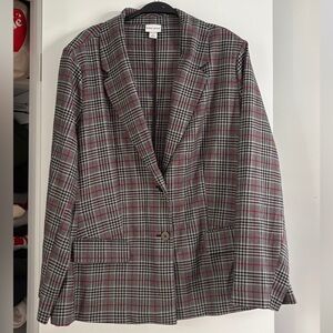 Gray Plaid Blazer with Red Accents